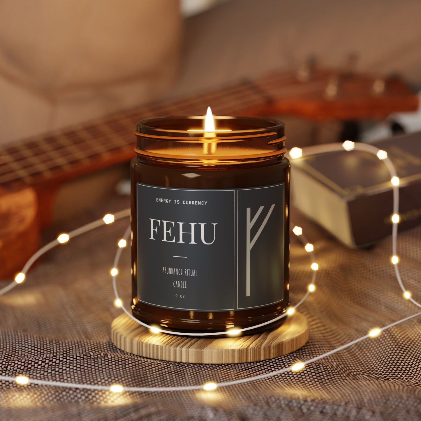 Fehu Candle, Energy is Currency, abundance ritual candle, Minimalist ,Spiritual  wealth candle Manifestation Gift
