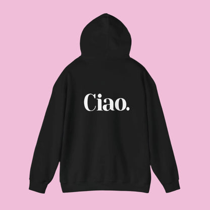 Chic Ciao Hooded Sweatshirt - Unisex Heavy Blend™ - Cozy Casual Wear The flirty crow