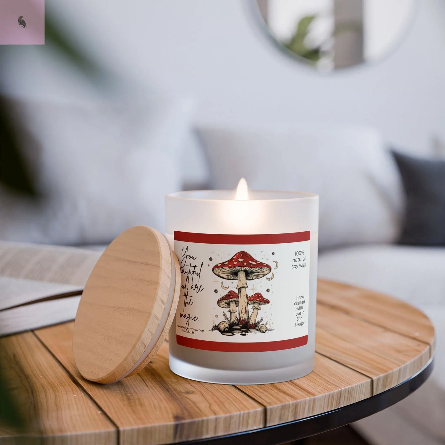 Whimsical Mushroom Soy Candle - "You Beautiful Soul Are The Magic" - 11oz Natural Glass Jar The flirty crow