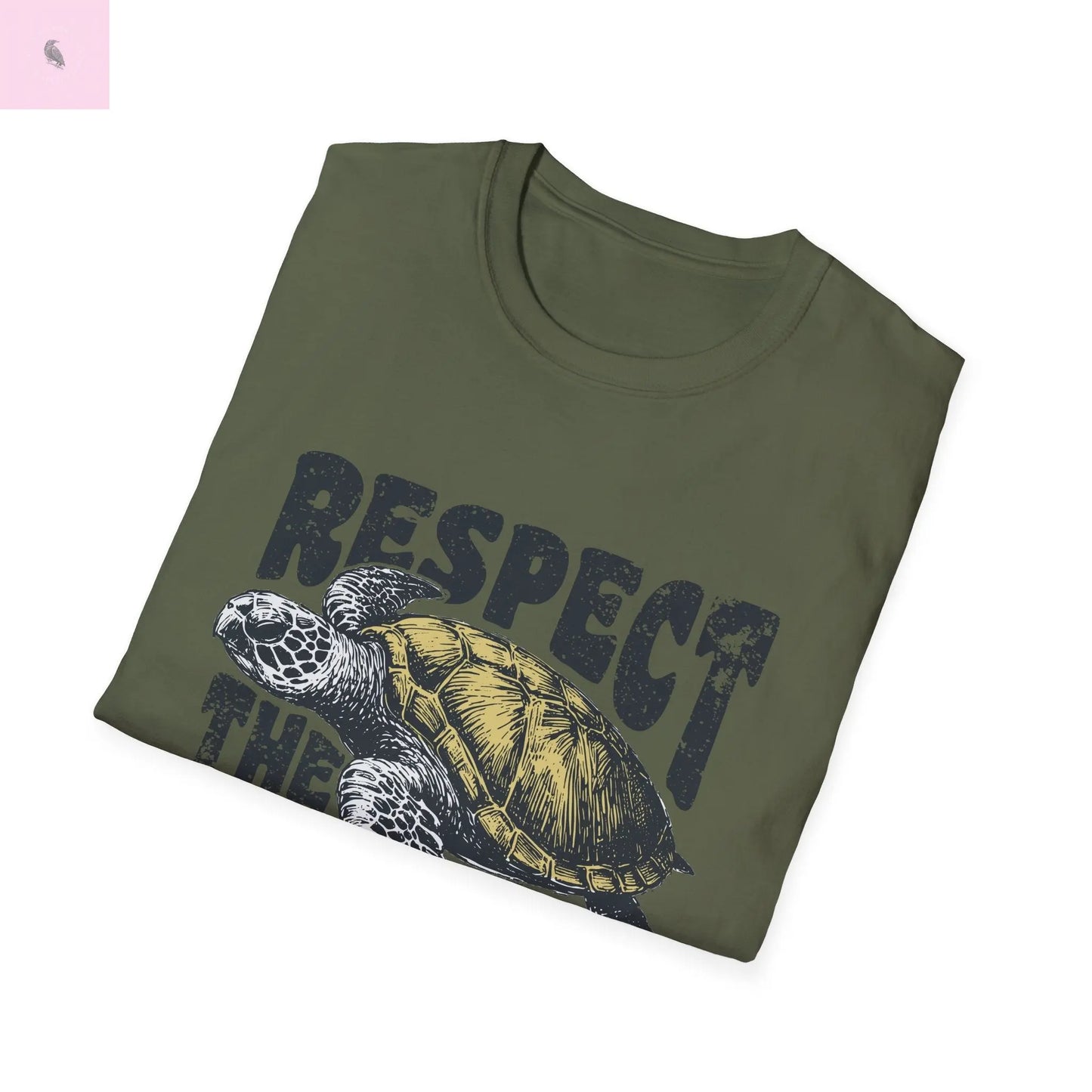 Respect the locals sea turtle tee. Quality men's olive green cotton T-Shirt. the flirty crow
