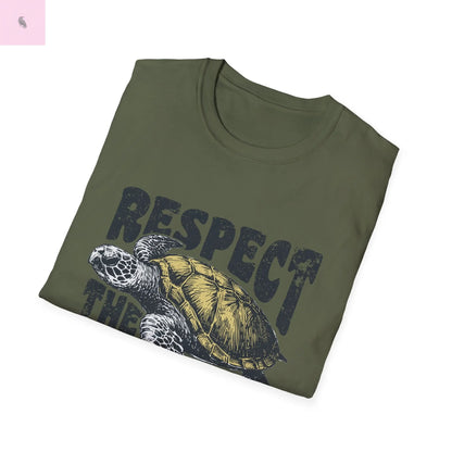 Respect the locals sea turtle tee. Quality men's olive green cotton T-Shirt. the flirty crow