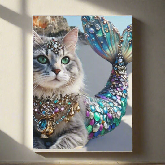 Mermaid Cat Canvas Art, Whimsical Cat Home Decor, Pet Lover Gift, Fantasy Wall Art, Ocean Room Decoration, Animal Lover Gift Cat lovers decor Printify