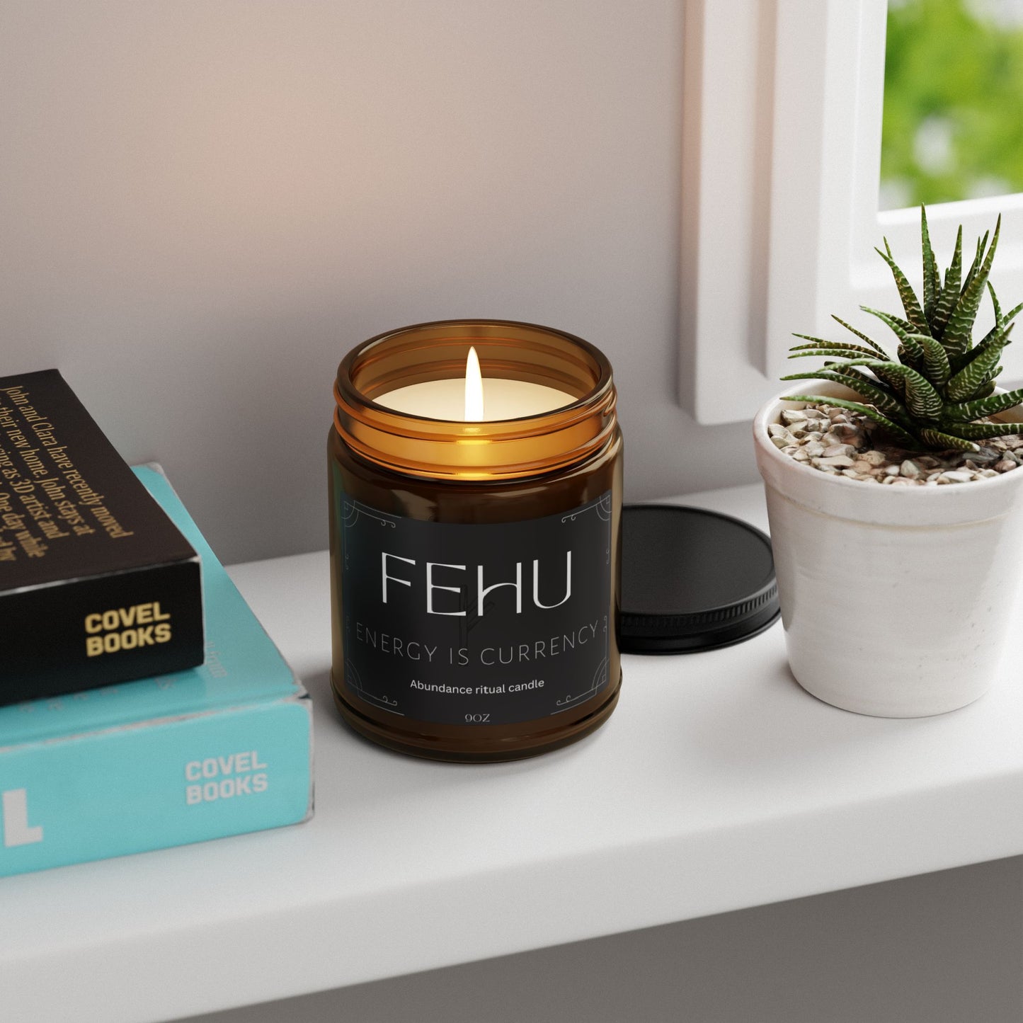 Fehu Candle, Energy is currency,Abundance Ritual Candle, Minimalist candle, Spiritual wealth Candle, Manifestation gift