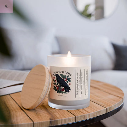 Crows Before Bros 11oz Soy Candle - Hand-Poured crow lover Frosted Glass with Natural Wooden Lid Printify
