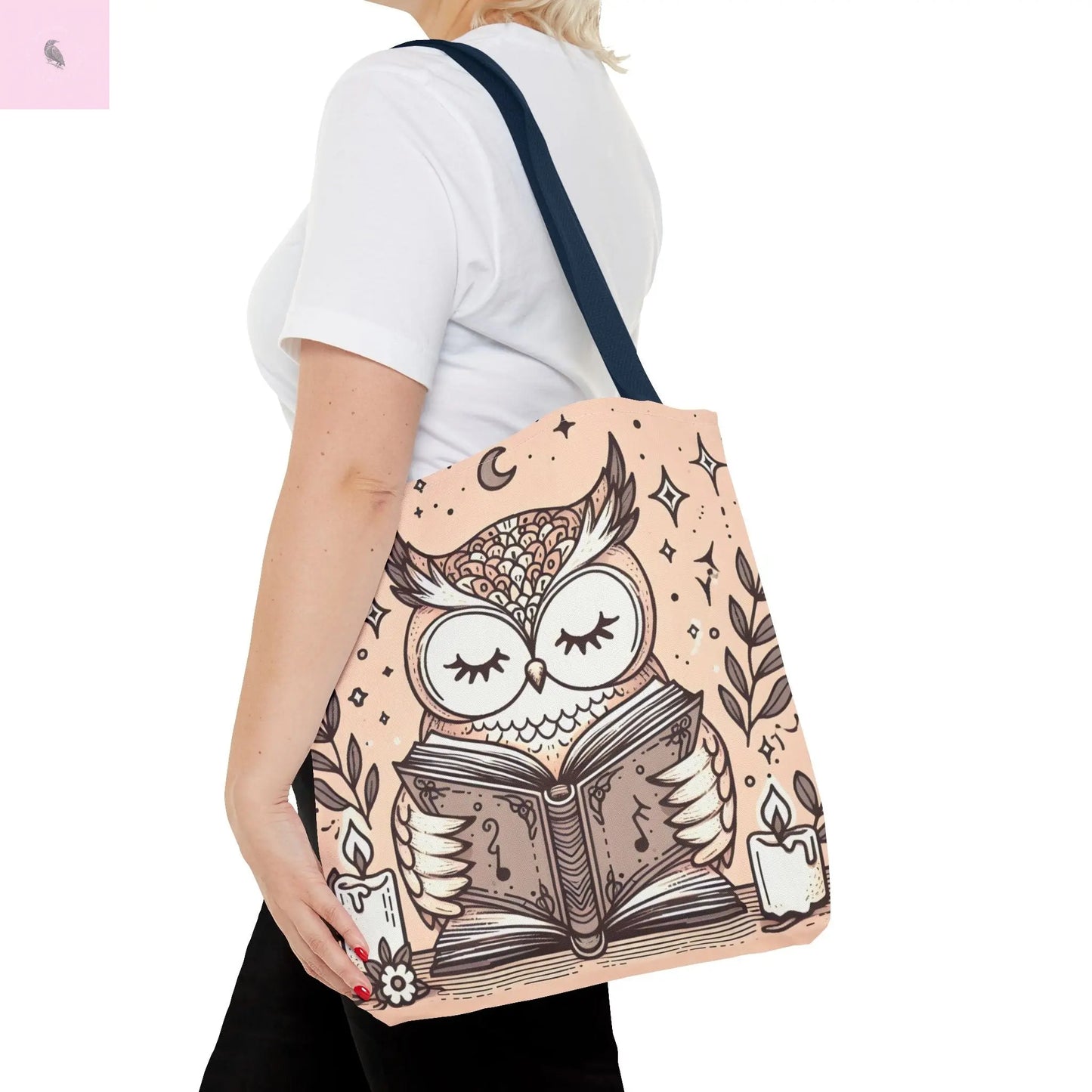 Reading lover  Owl Tote Bag, Cute Animal Tote, Book Lover Gift, AOP Shopping Bag, Owl Art Bag, Eco-Friendly Carryall, gift for reader The flirty crow