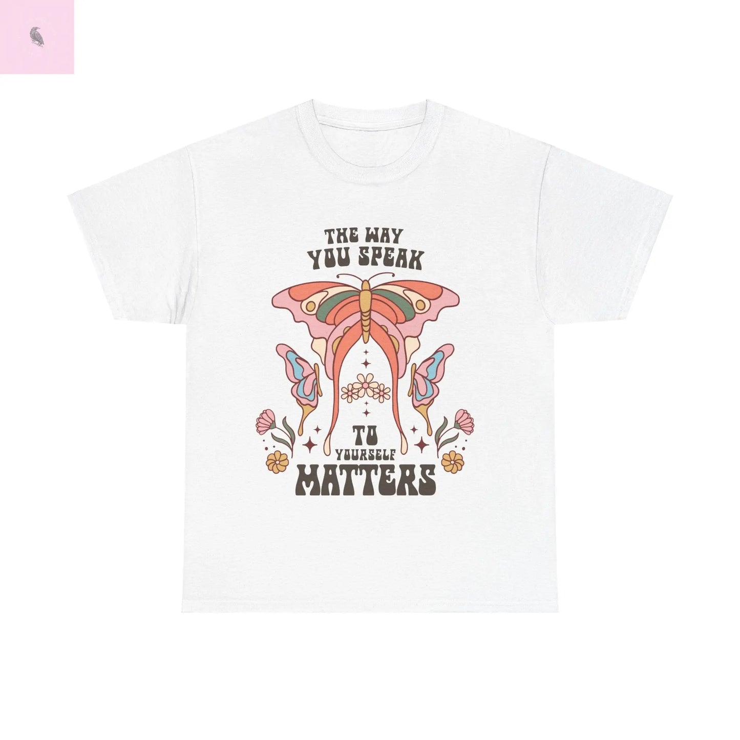 Retro Butterfly Tee, Positive Vibe, Cotton T-Shirt, Speak Kindly Shirt, Quality Vintage Top, Unisex Tee the flirty crow