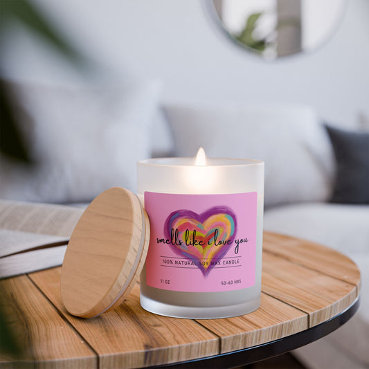 Hand Painted Heart Frosted Glass Candle, 11oz