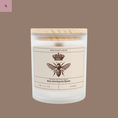 Natural Soy Wax- Queen bee candle 11oz Frosted Glass The flirty crow