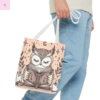 Reading lover  Owl Tote Bag, Cute Animal Tote, Book Lover Gift, AOP Shopping Bag, Owl Art Bag, Eco-Friendly Carryall, gift for reader The flirty crow