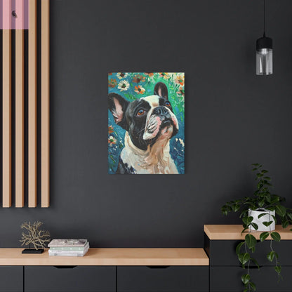 French Bulldog Canvas Art, Dog Lover Home Decor, Pet Portrait Wall Art, Floral Canvas Print, Gift for Dog Owners, French Bulldog gift The flirty crow