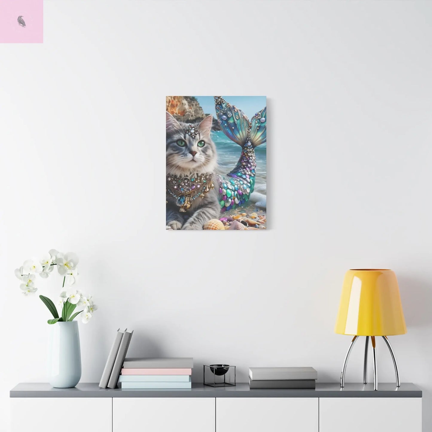 Mermaid Cat Canvas Art, Whimsical Cat Home Decor, Pet Lover Gift, Fantasy Wall Art, Ocean Room Decoration, Animal Lover Gift Cat lovers decor The flirty crow