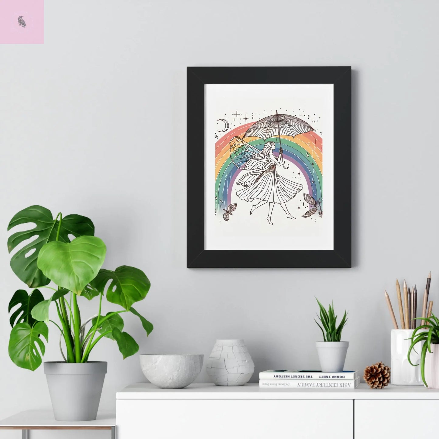 Framed  fairy whimsical Wall Art - The flirty crow