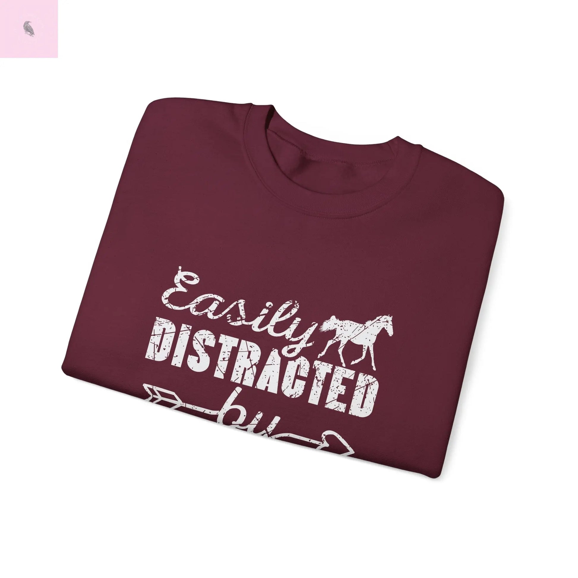 Horse Lover Crewneck Sweatshirt - Easily Distracted Design the flirty crow