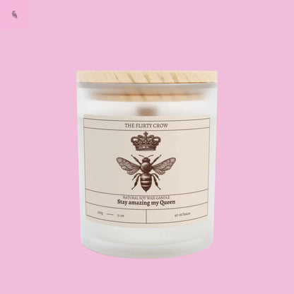 Natural Soy Wax- Queen bee candle 11oz Frosted Glass The flirty crow