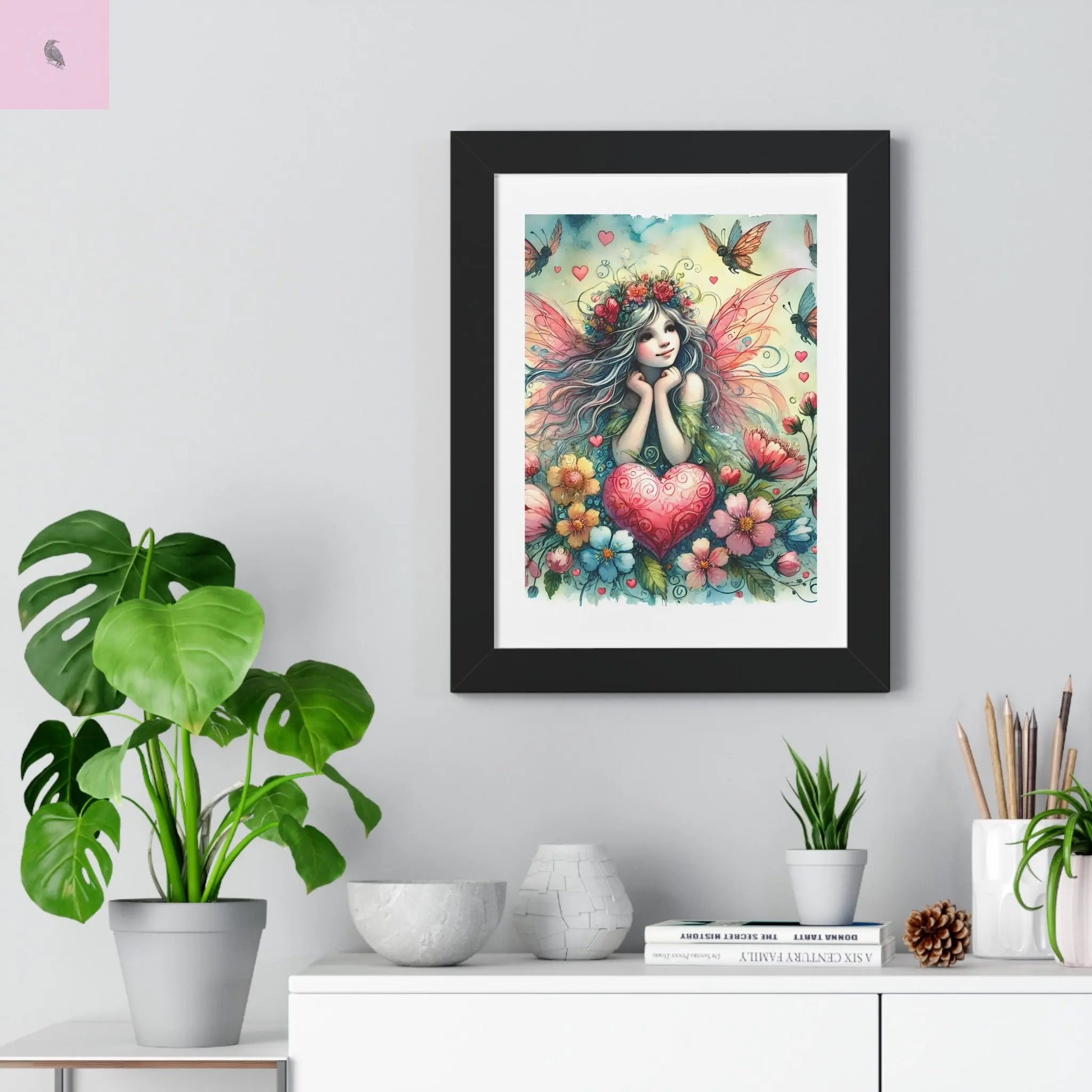 Whimsical Fairy Framed Vertical Wall Art- Colorful Heart & Nature Art - The flirty crow