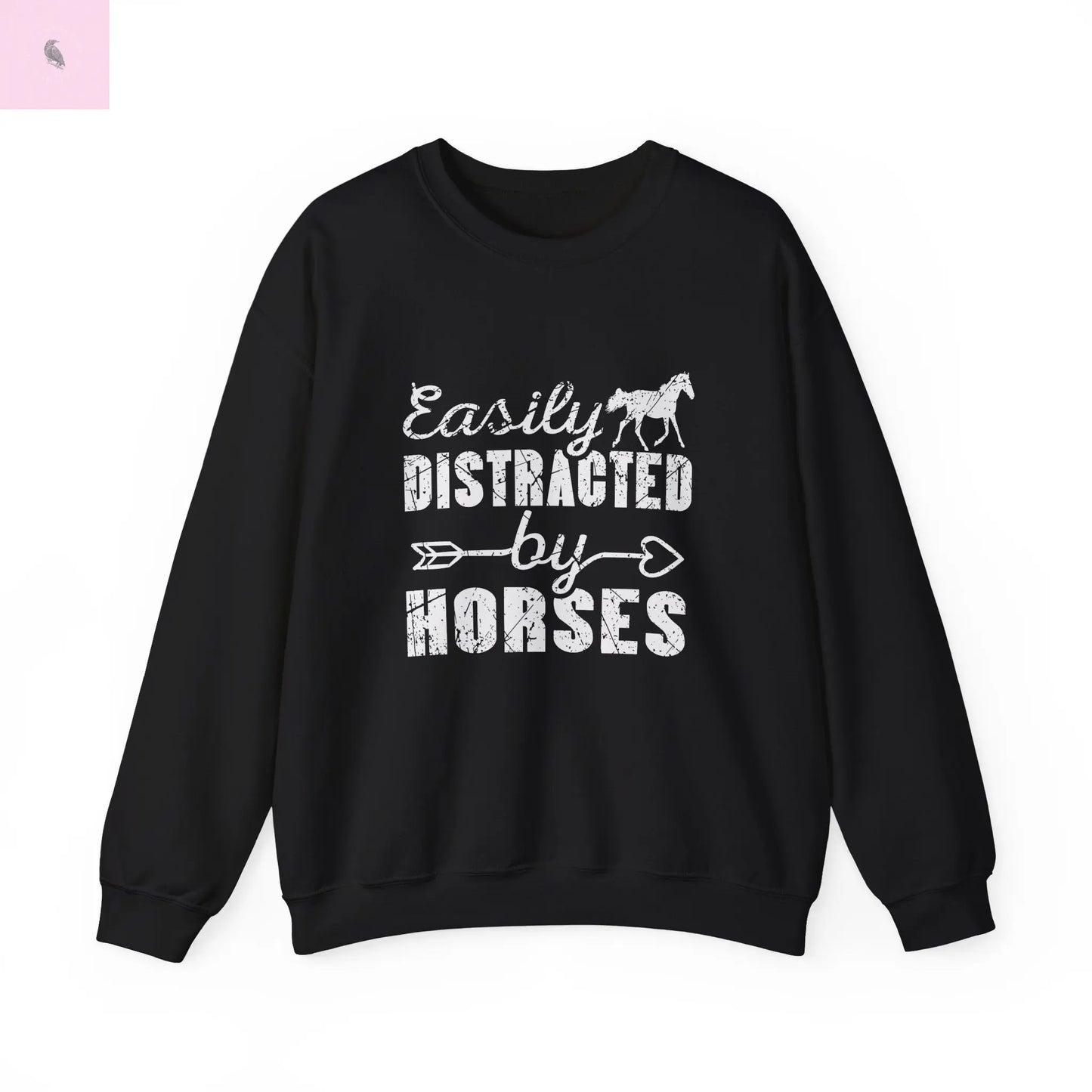 Horse Lover Crewneck Sweatshirt - Easily Distracted Design the flirty crow