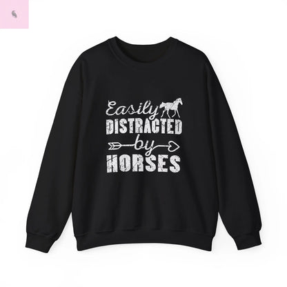 Horse Lover Crewneck Sweatshirt - Easily Distracted Design the flirty crow