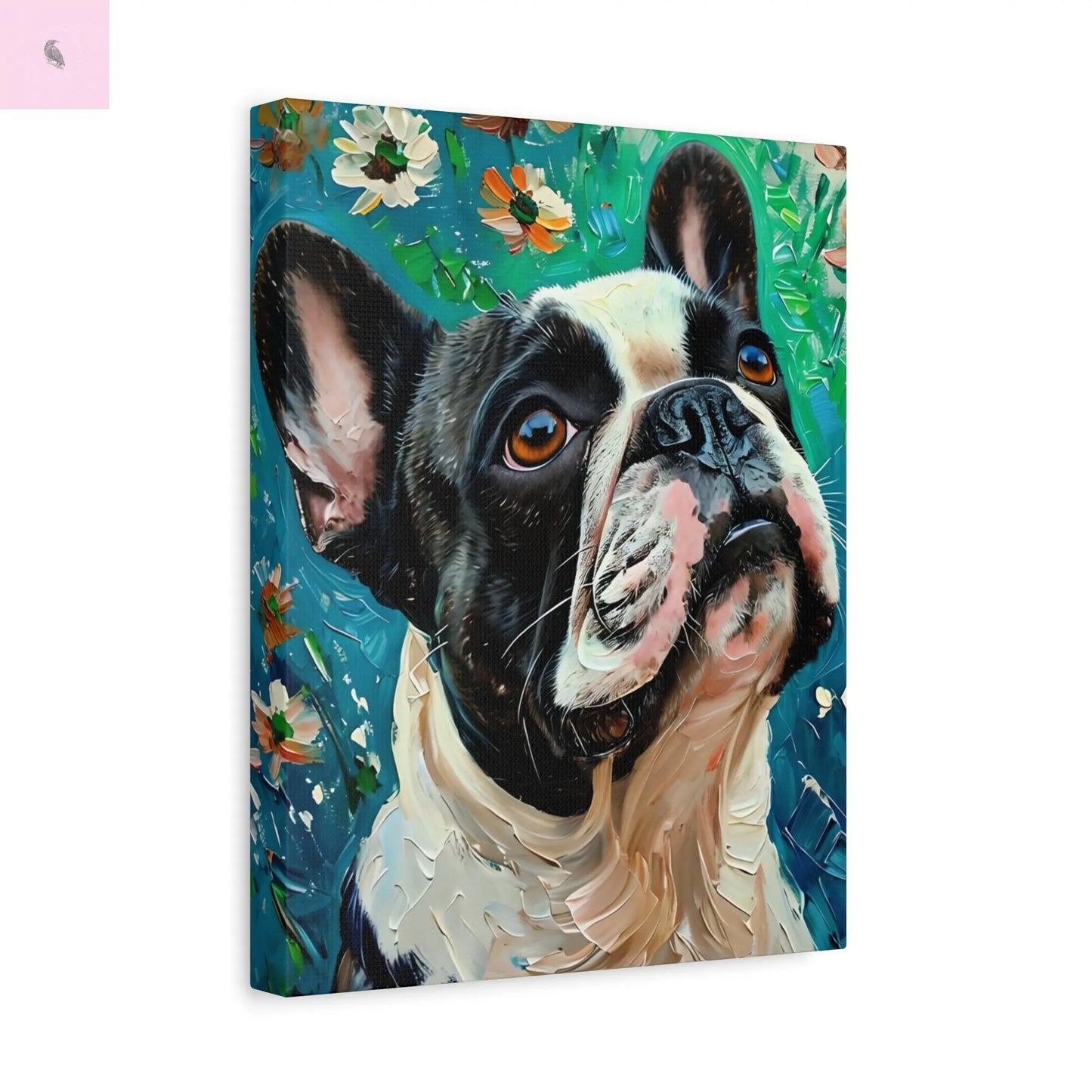 French Bulldog Canvas Art, Dog Lover Home Decor, Pet Portrait Wall Art, Floral Canvas Print, Gift for Dog Owners, French Bulldog gift The flirty crow