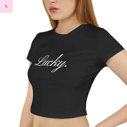 Cropped Baby Tee - Lucky Black Cotton Women's Shirt the flirty crow