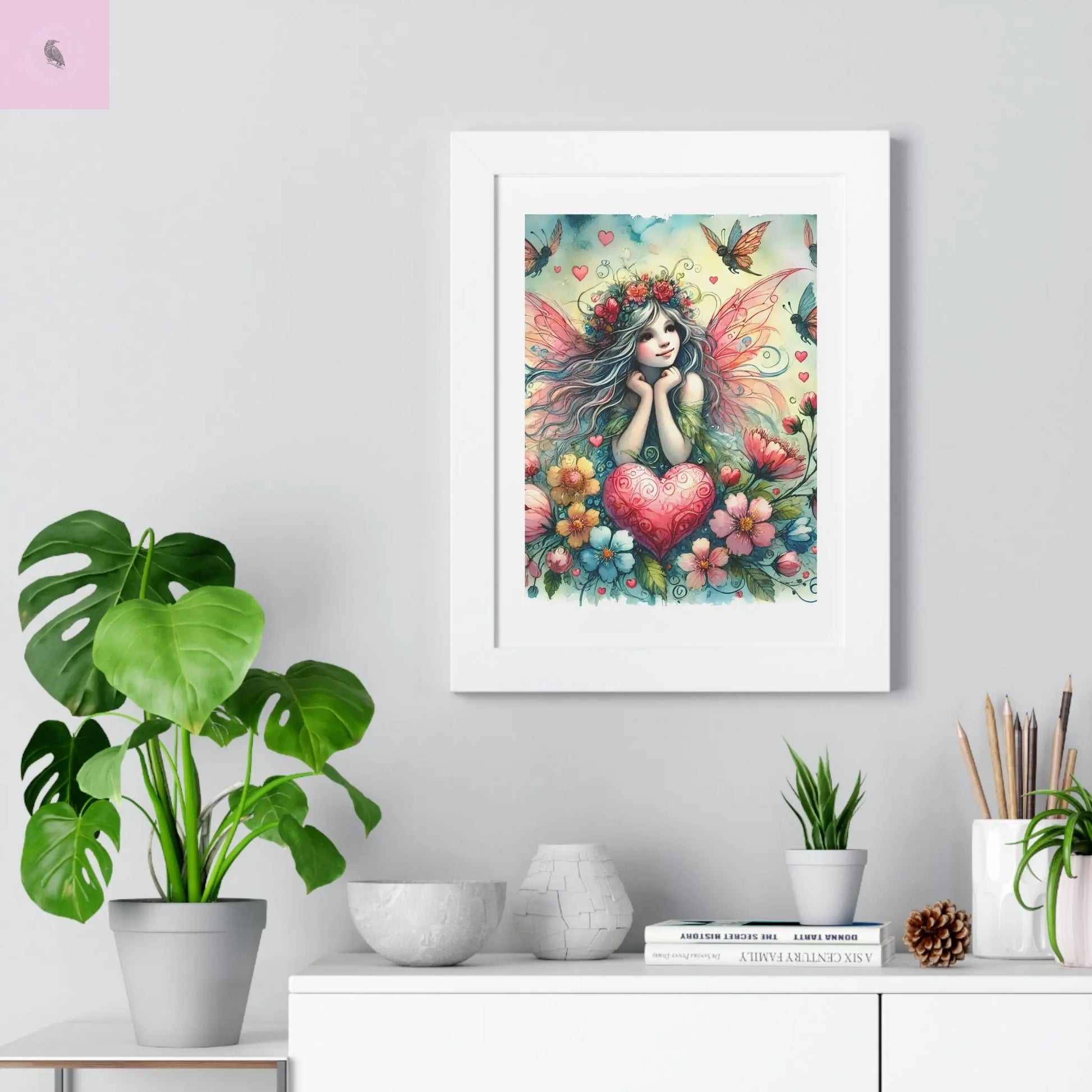 Whimsical Fairy Framed Vertical Wall Art- Colorful Heart & Nature Art - The flirty crow