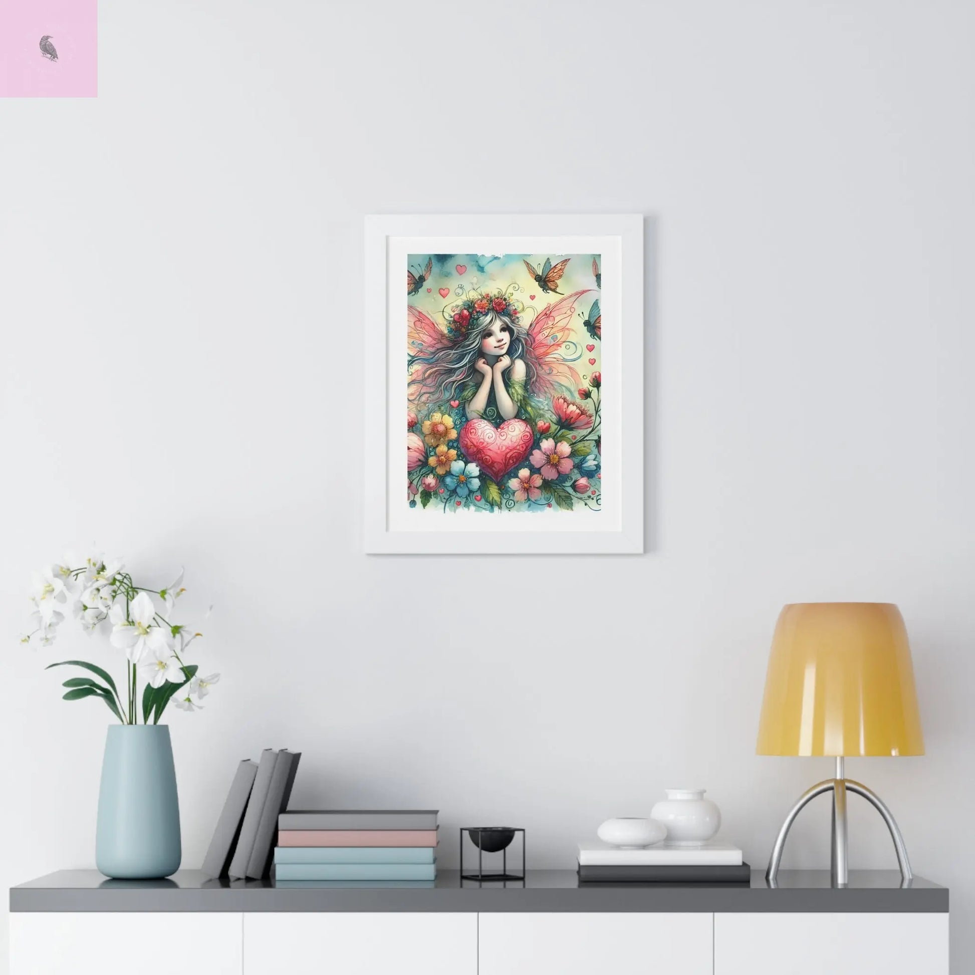 Whimsical Fairy Framed Vertical Wall Art- Colorful Heart & Nature Art - The flirty crow