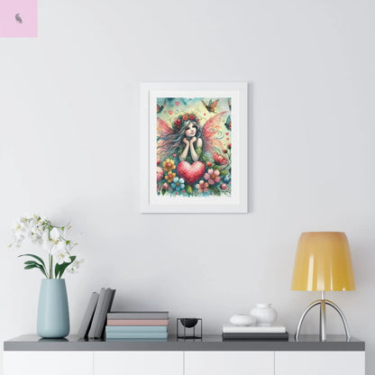 Whimsical Fairy Framed Vertical Wall Art- Colorful Heart & Nature Art - The flirty crow