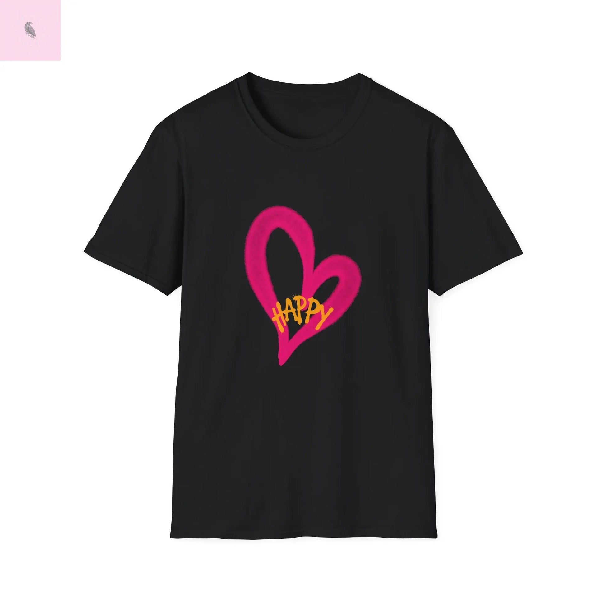 Happy Heart Black Unisex T-Shirt the flirty crow