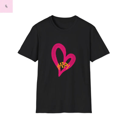 Happy Heart Black Unisex T-Shirt the flirty crow