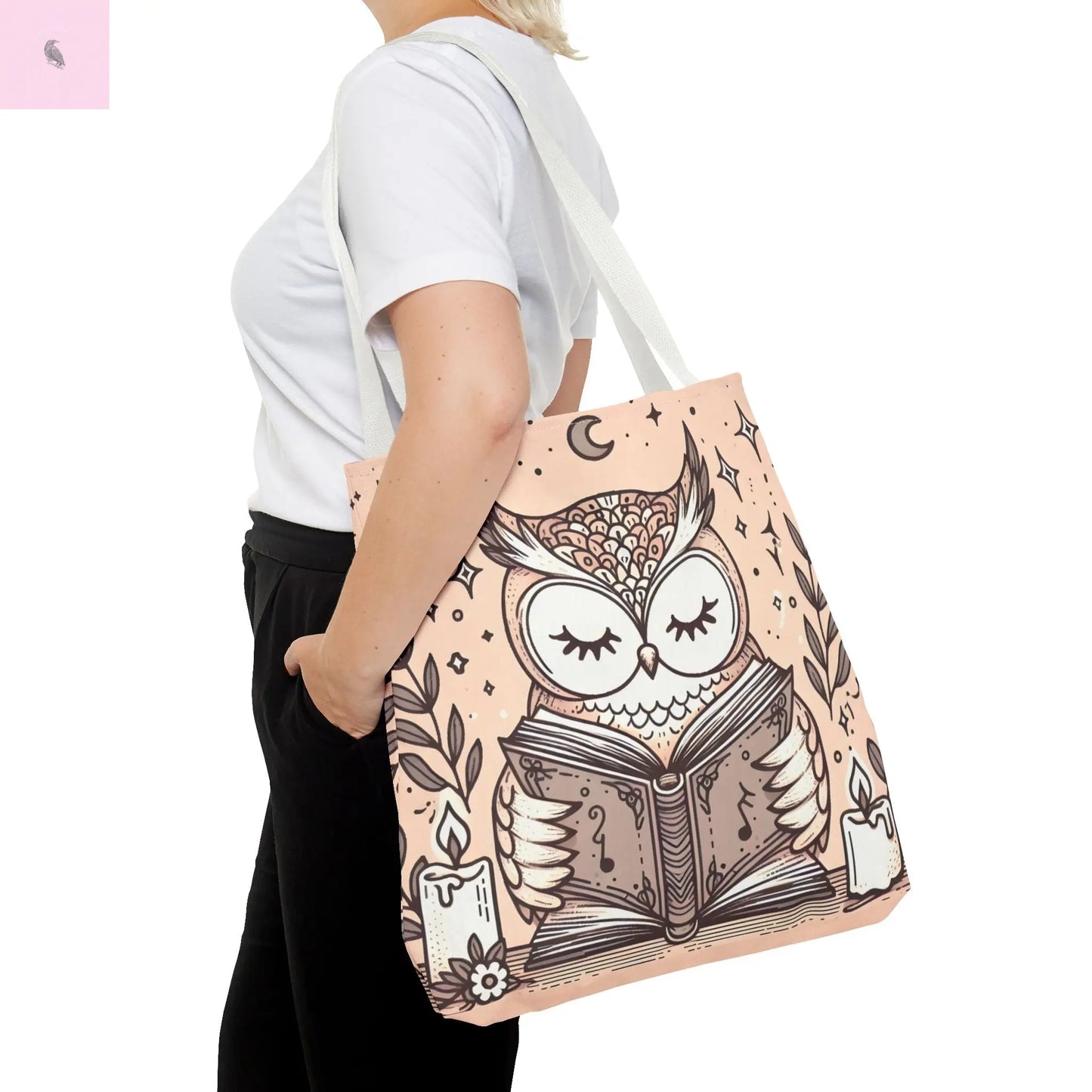 Reading lover  Owl Tote Bag, Cute Animal Tote, Book Lover Gift, AOP Shopping Bag, Owl Art Bag, Eco-Friendly Carryall, gift for reader The flirty crow