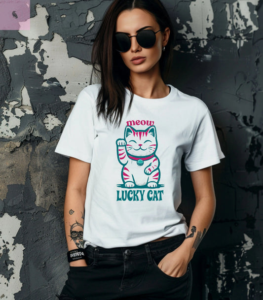 Lucky Cat Tee, Cute Fun Cat Lovers Gift, Men Women Unisex Shirt, Trendy Bella+ Canvas, Quality Cotton, Short Sleeve, Waving Cat Print the flirty crow