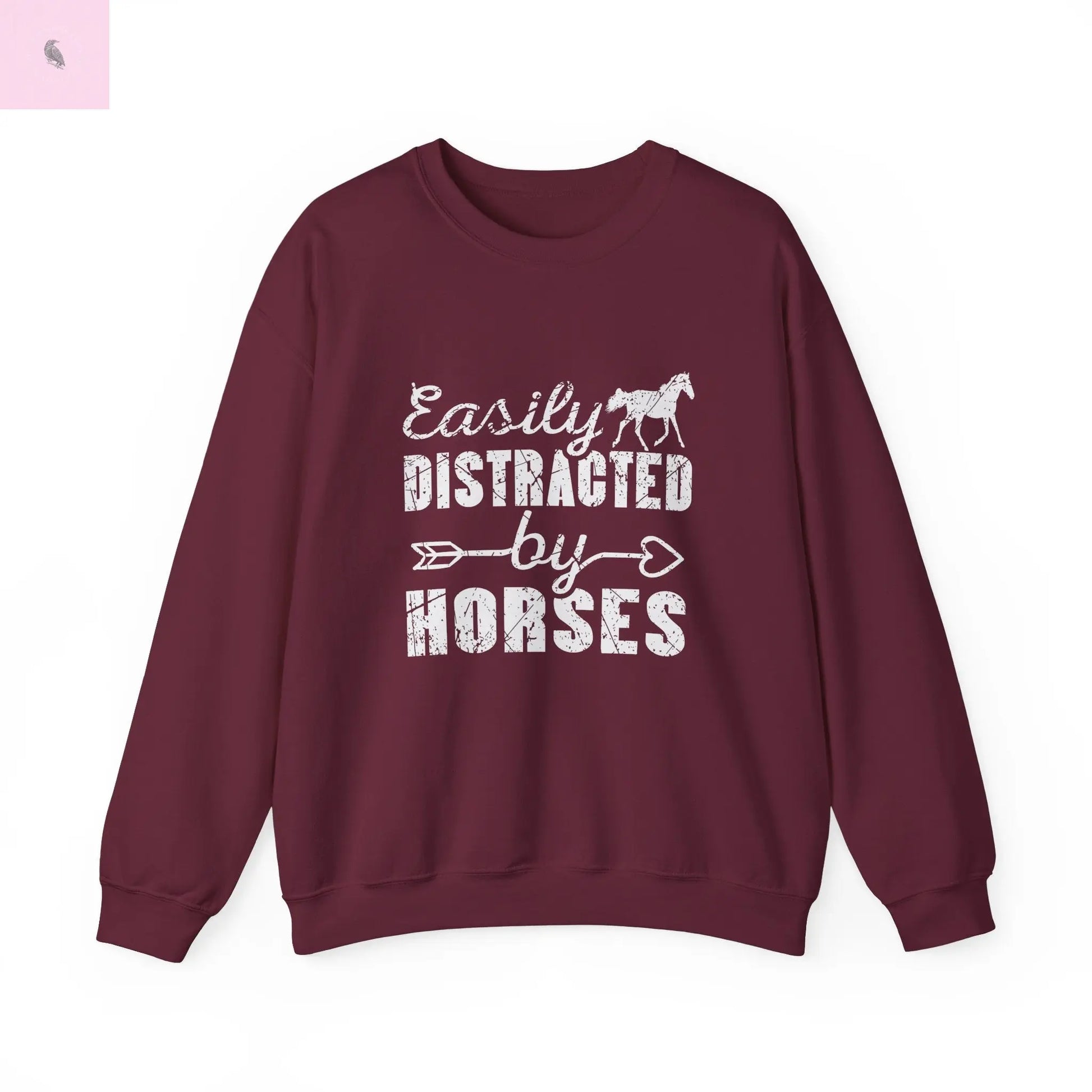 Horse Lover Crewneck Sweatshirt - Easily Distracted Design the flirty crow