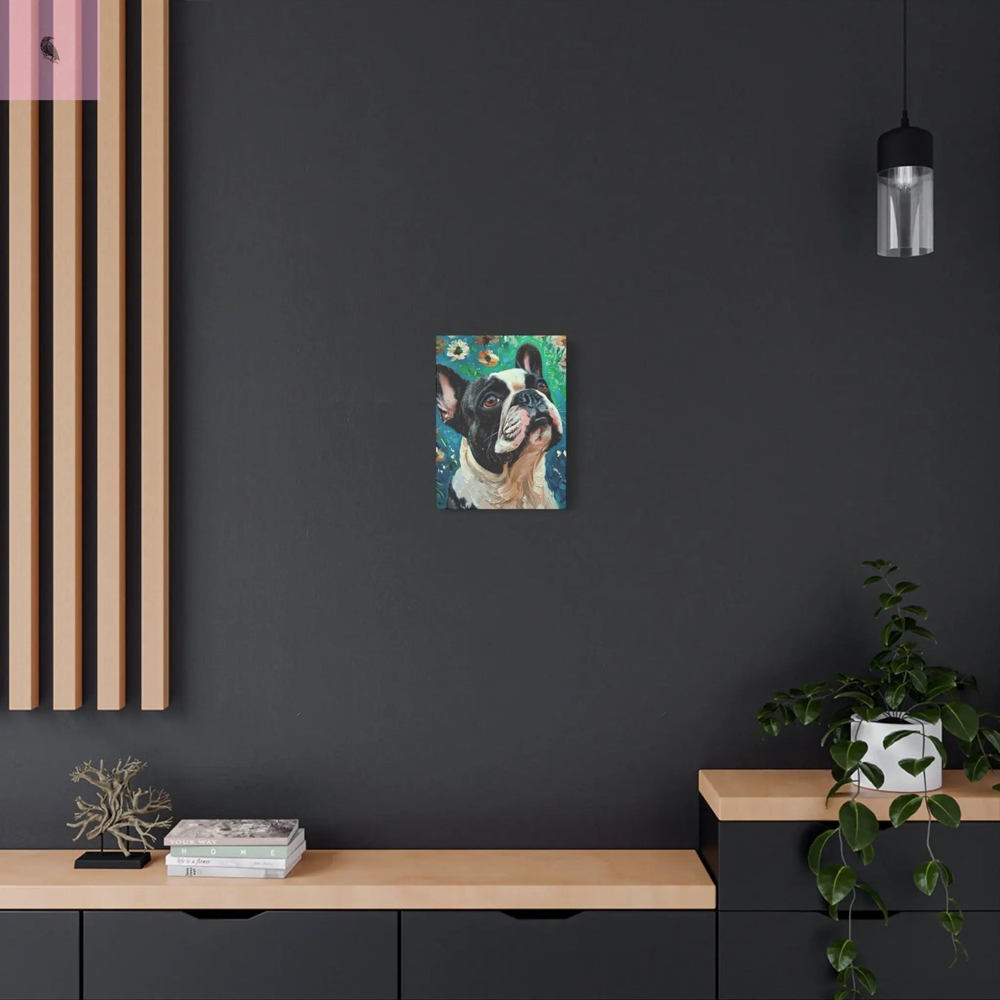 French Bulldog Canvas Art, Dog Lover Home Decor, Pet Portrait Wall Art, Floral Canvas Print, Gift for Dog Owners, French Bulldog gift The flirty crow