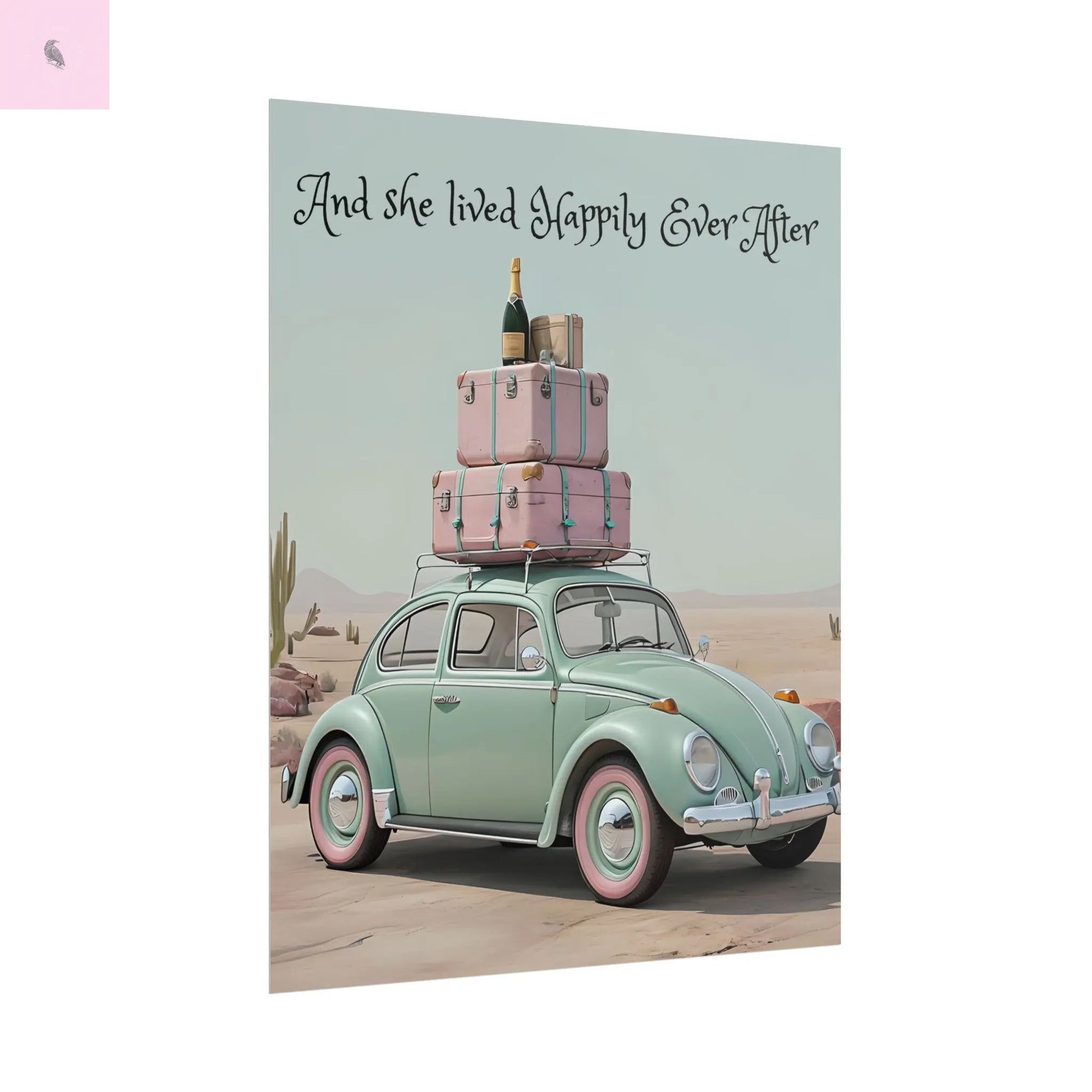 Happily Ever After Vintage Car Poster, Traveler wall print,  Travel Wall Art, Wanderlust poster , Boho Home Accents, Gift for Travelers Printify
