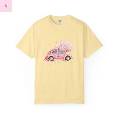 Vintage Car Floral T-Shirt, Unisex Tee, Casual Wear, Gift for Her, Spring Fashion, Boho Style, coquette design Printify