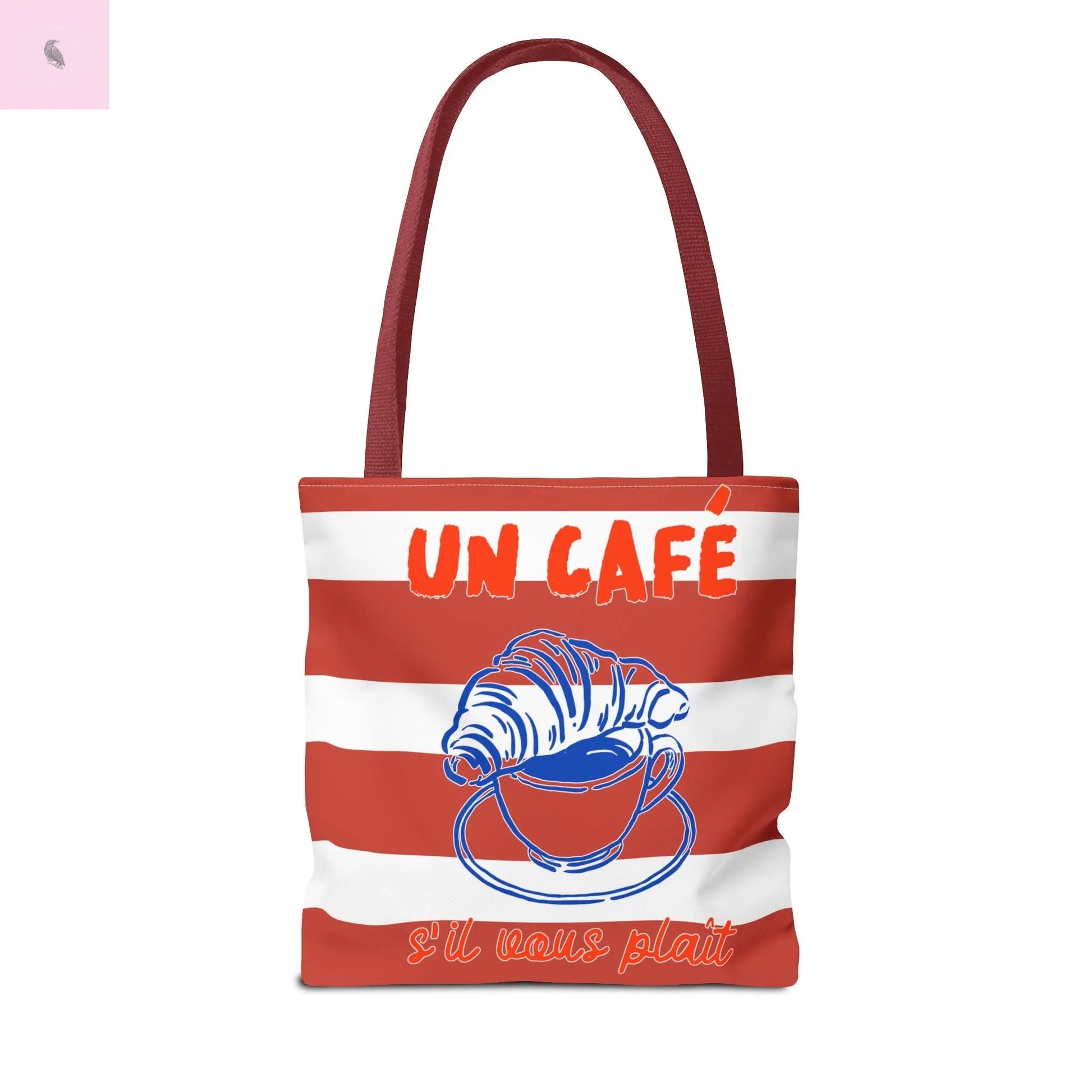 Café Tote Bag,  Coffee Lover's bag, Croissant lover, Gift for her, Grocery tote, farmers market , Traveler gift, Artisan Design The flirty crow