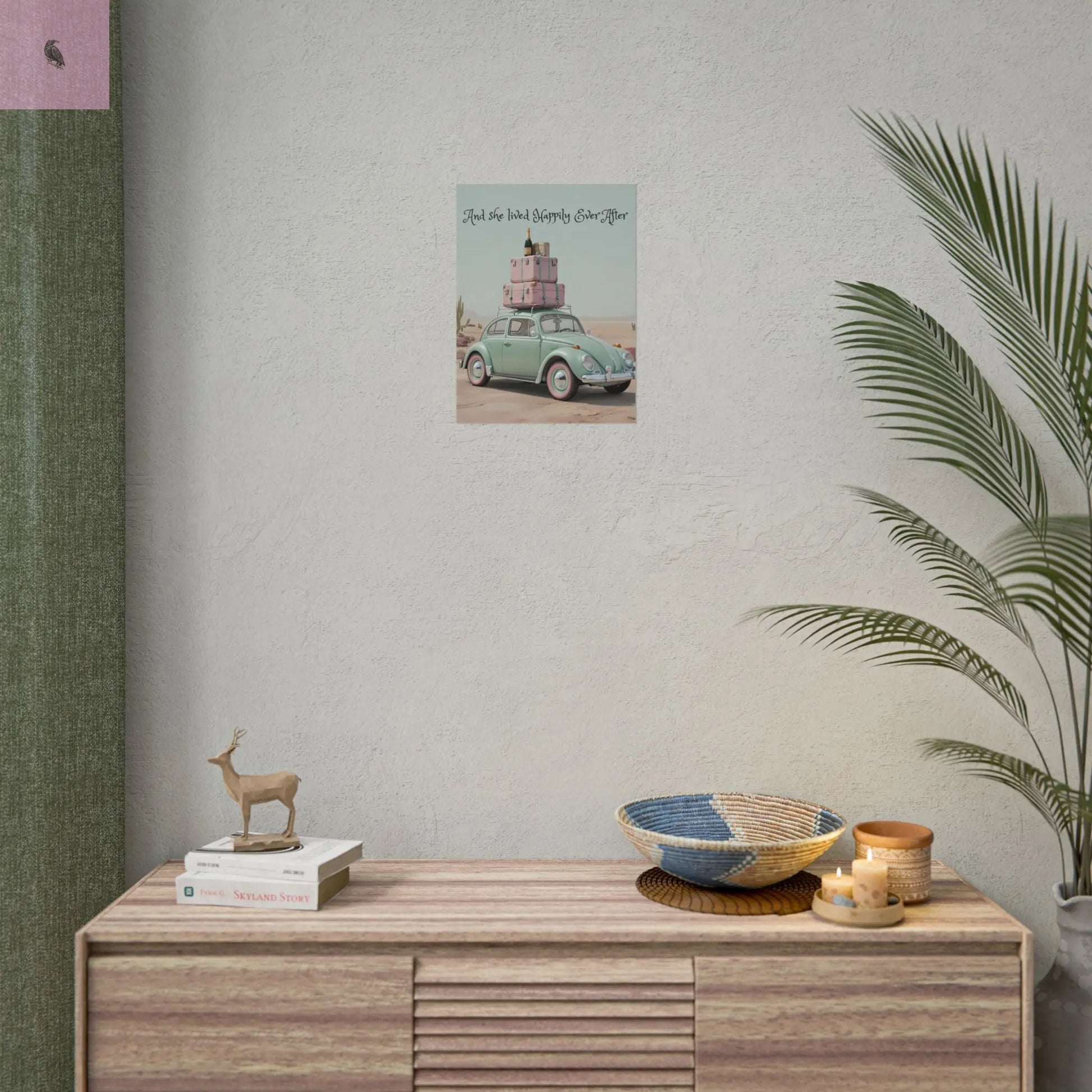 Happily Ever After Vintage Car Poster, Traveler wall print,  Travel Wall Art, Wanderlust poster , Boho Home Accents, Gift for Travelers Printify