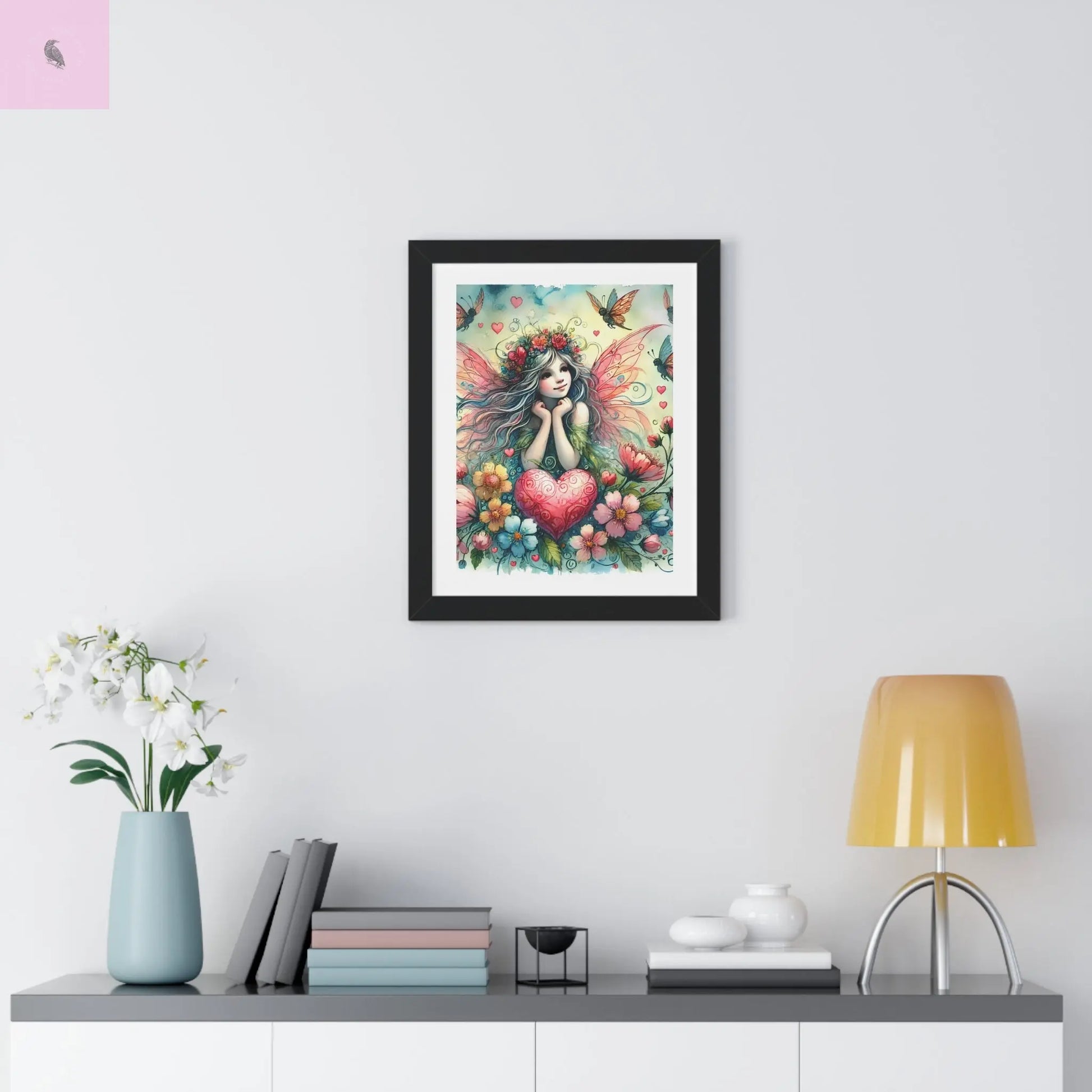 Whimsical Fairy Framed Vertical Wall Art- Colorful Heart & Nature Art - The flirty crow