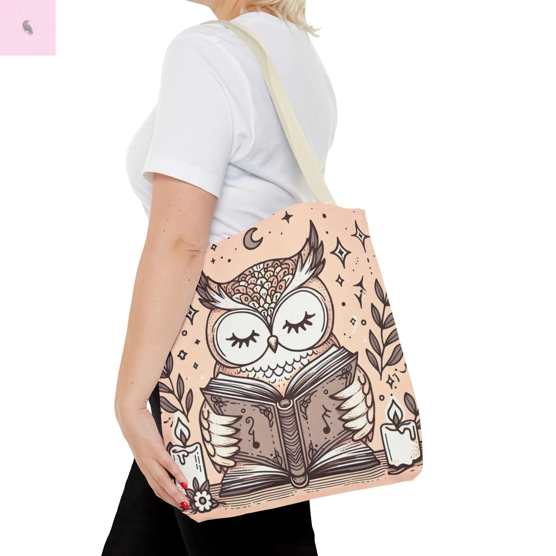 Reading lover  Owl Tote Bag, Cute Animal Tote, Book Lover Gift, AOP Shopping Bag, Owl Art Bag, Eco-Friendly Carryall, gift for reader The flirty crow