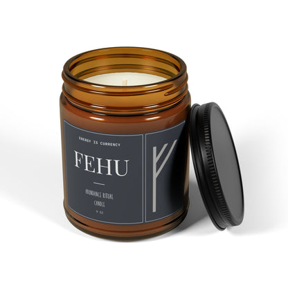 Fehu Candle, Energy is Currency, abundance ritual candle, Minimalist ,Spiritual  wealth candle Manifestation Gift