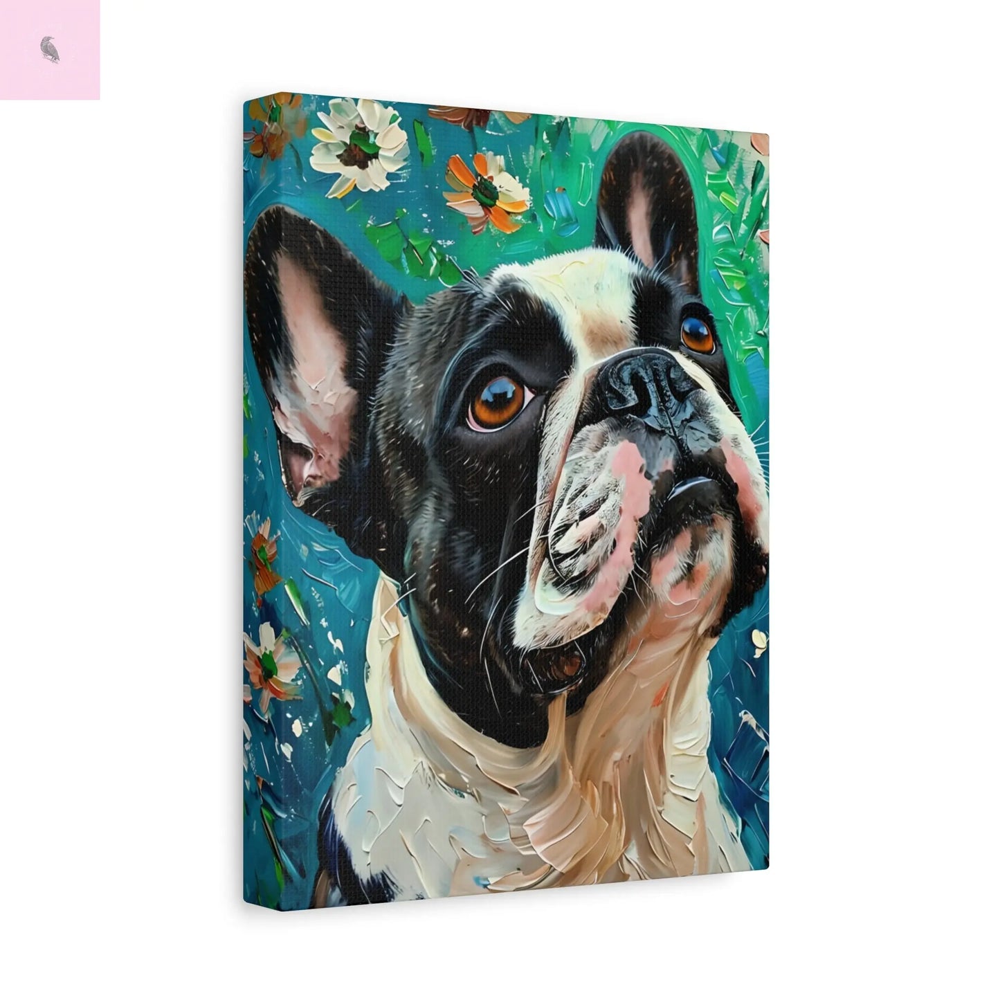 French Bulldog Canvas Art, Dog Lover Home Decor, Pet Portrait Wall Art, Floral Canvas Print, Gift for Dog Owners, French Bulldog gift Printify