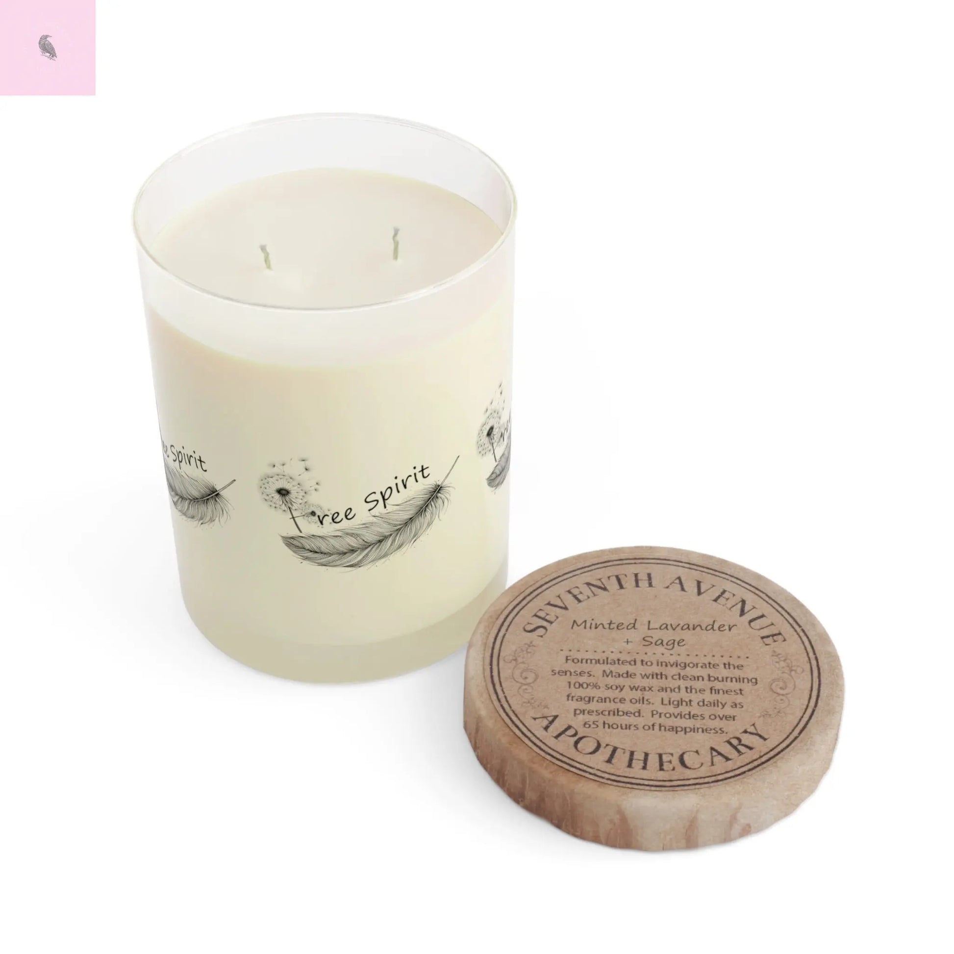 free spirit. Glass 11 oz soy wax feather   candle the flirty crow