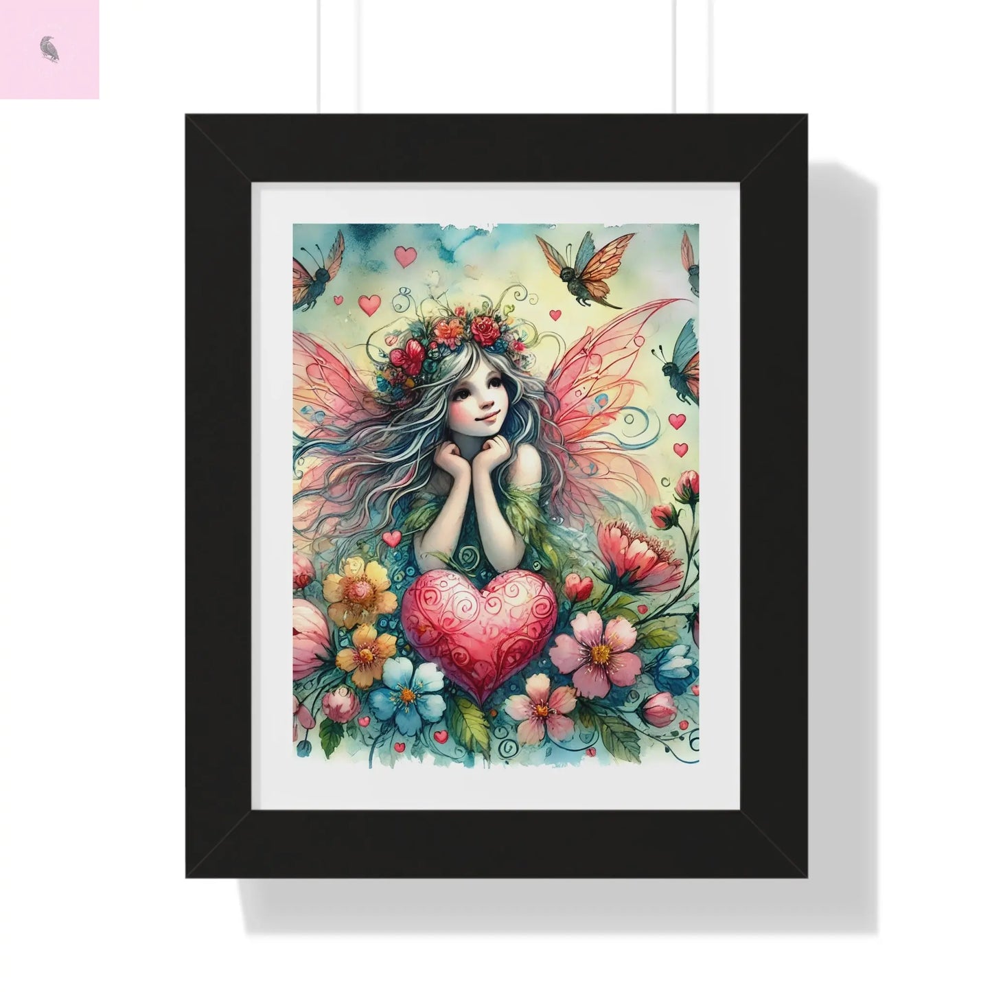 Whimsical Fairy Framed Vertical Wall Art- Colorful Heart & Nature Art - The flirty crow