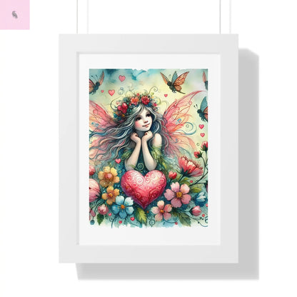 Whimsical Fairy Framed Vertical Wall Art- Colorful Heart & Nature Art - The flirty crow