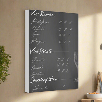 Chalkboard Wine Menu, Italian wine Canvas Art,  Bar Decor, Wine List Wall Art,  Kitchen Decor, Wine Lover Gift, Italian wine lover Printify