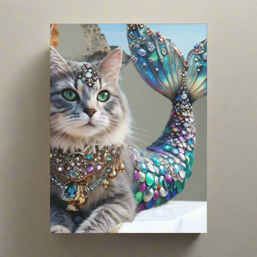 Mermaid Cat Canvas Art, Whimsical Cat Home Decor, Pet Lover Gift, Fantasy Wall Art, Ocean Room Decoration, Animal Lover Gift Cat lovers decor Printify