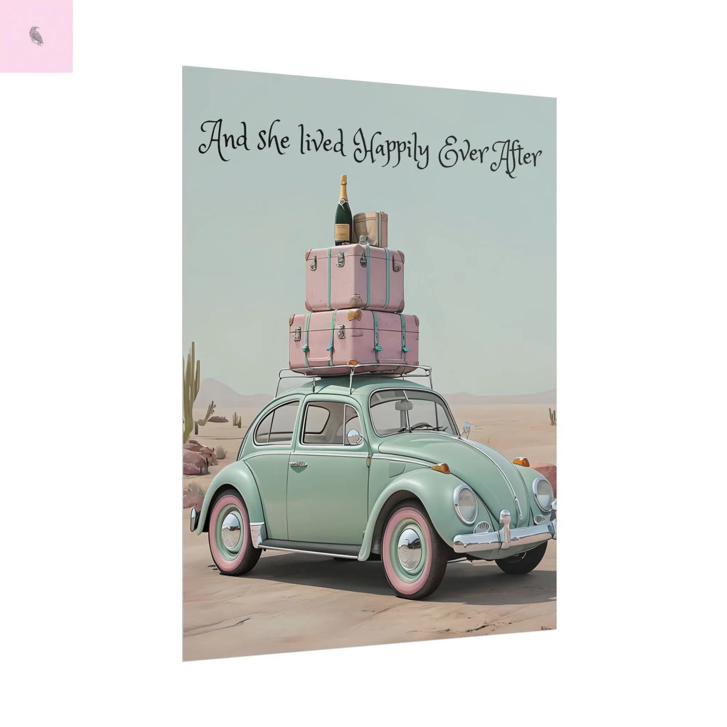 Happily Ever After Vintage Car Poster, Traveler wall print,  Travel Wall Art, Wanderlust poster , Boho Home Accents, Gift for Travelers Printify