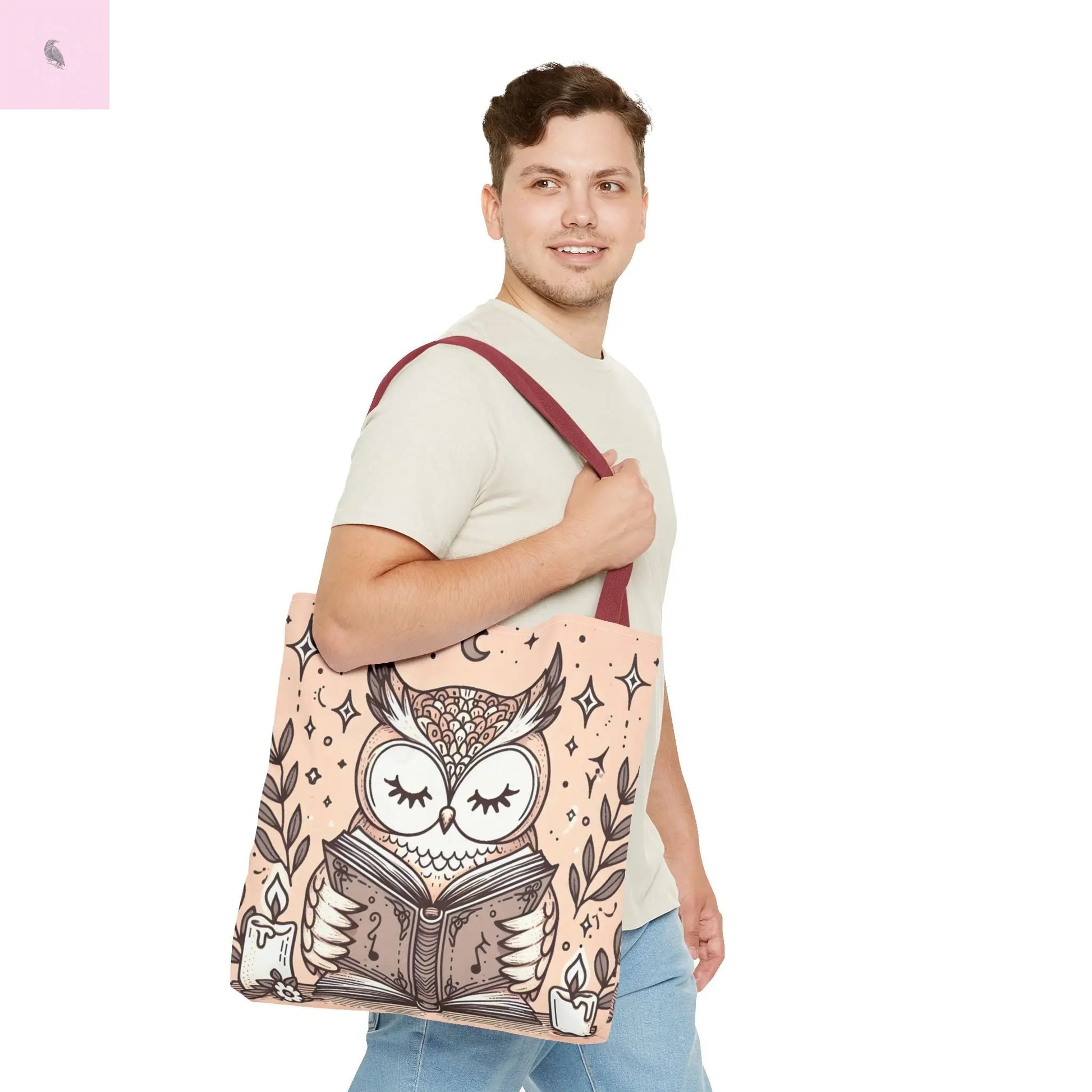 Reading lover  Owl Tote Bag, Cute Animal Tote, Book Lover Gift, AOP Shopping Bag, Owl Art Bag, Eco-Friendly Carryall, gift for reader The flirty crow