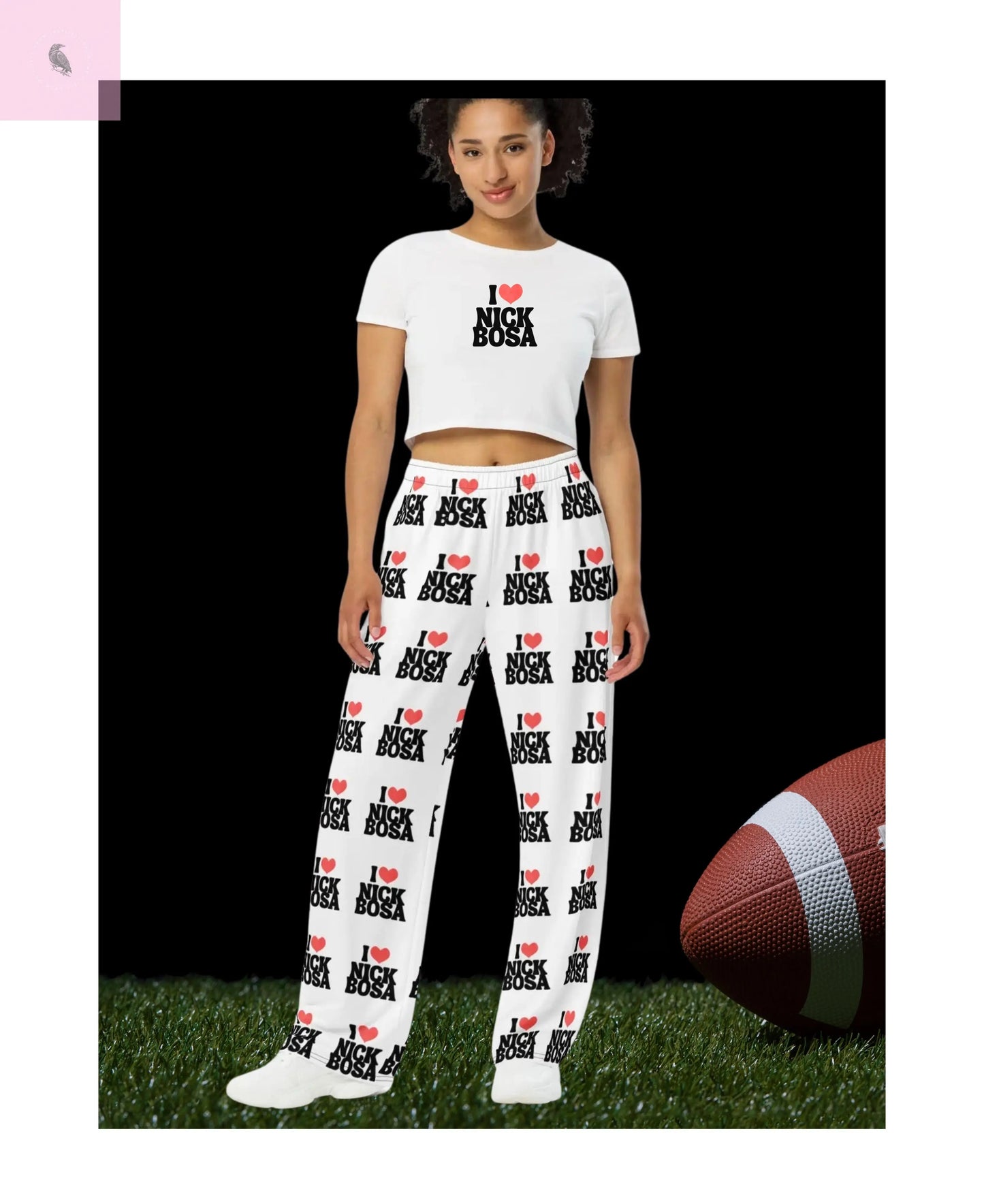 I love Nick Bosa All-over print unisex wide-leg lounge pants The flirty crow