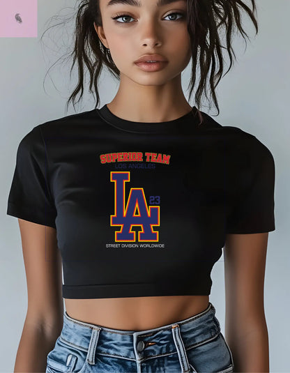 Los Angeles Superior Team Women's LA Baby Tee - Trendy Graphic T-Shirt, Los Angeles California Shirt, Hip LA Tee, Cool Urban Tee, the flirty crow