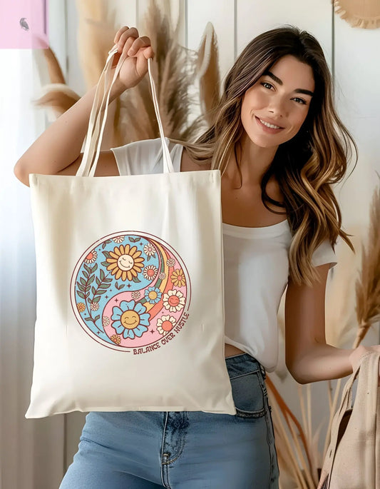 Balance over hustle retro fun Cotton Canvas Tote Bag the flirty crow
